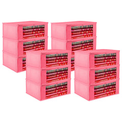 Heart Home Saree Cover | Clothes Storage Bag | Storage Organizer Bag | Zip Closure Saree Cover | Wardrobe Organizer | Plain Transparent Window Saree Cover | 6 Inch | Pack of 12 | Pink