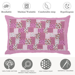 Heart Home Multicheck Floral Print Cotton Pillow Cover- 17x27 Inch, Set of 2 (Pink)