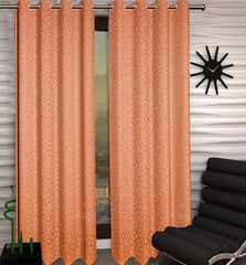 Heart Home Flower Design 4 Pieces Sheer Door Curtains Linen Look Semi Transparent Voile Grommet Elegance Curtains for Living Dining Room, Bedroom Drapes 48 x 84 Inch Long, (Peach) - CTHH7387