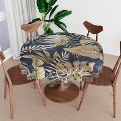 Heart Home Round Table Cover | PVC Table Cloth for Round Tables | 4 Seater Round Table Cloth | Green Leaf Kitchen Dining Tablecloth | Tabletop Cover | 60 Inch | Blue