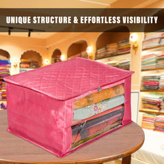 Heart Home Saree Cover | Zip Closure Saree Cover | Clothes Storage Bag | Wardrobe Organiser for Suit | Transparent Window Saree Cover | 9 inch | Pack of 2 | Pink
