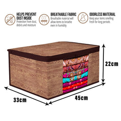 Heart Home Saree Cover | Zip Closure Saree Cover | Clothes Storage Bag | Wardrobe Organiser | Transparent Window Saree Cover | Wodden Texture-Design | 9 inch | Pack of 9 | Brown