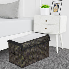 Kuber Industries Drawer Storage Box|Clothes Drawer Organizer with Handle|Transparent Lid with Velcro|Wardrobe Organizer for Books|Golden-Dot Dhakkan Storage Box|Medium|Black