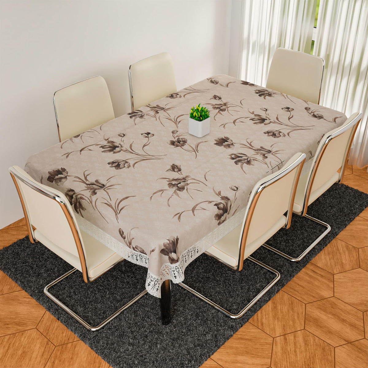Kuber Industries Dining Table Cover | Heavy PVC Table Cloth Cover | 6 Seater Table Cloth | Flower Table Cover | Table Protector | Table Cover for Dining Table | 60x90 Inch | DTC | Brown