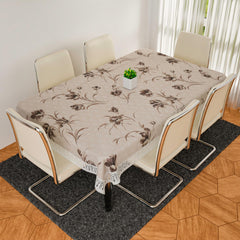 Kuber Industries Dining Table Cover | Heavy PVC Table Cloth Cover | 6 Seater Table Cloth | Flower Table Cover | Table Protector | Table Cover for Dining Table | 60x90 Inch | DTC | Brown