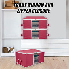 Heart Home Underbed Storage Bag | Clothes Storage Organizer | Blanket Cover with Clear Window | Zipper Closure & Handle Cloth Organizer | Plain White Border | Large | Pack of 4 | Maroon