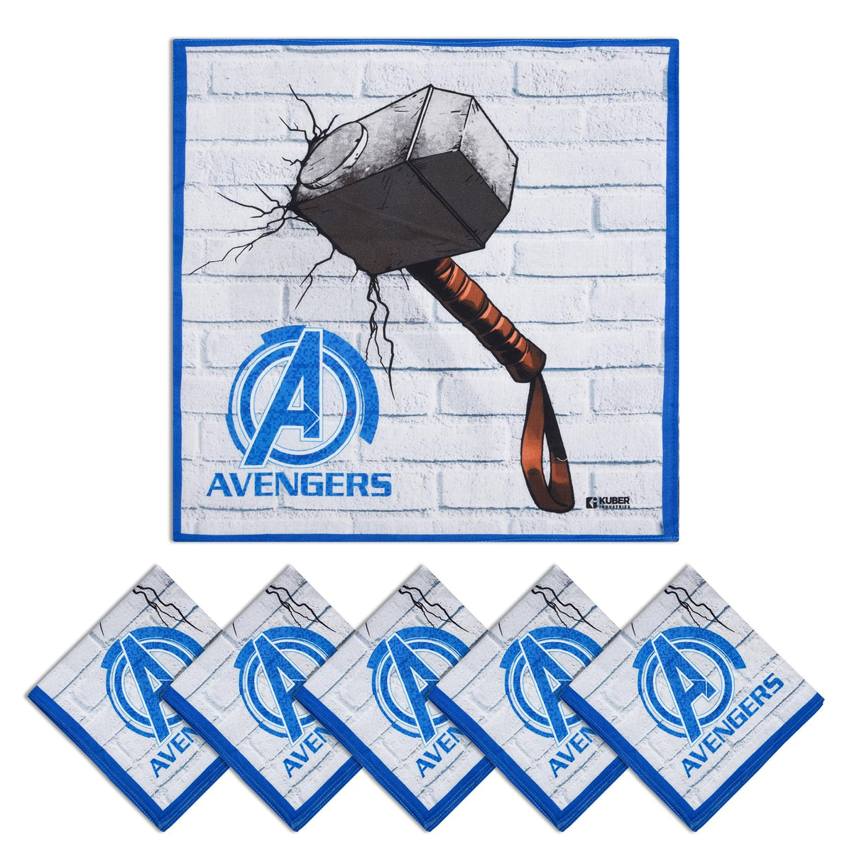 Heart Home Marvel Mjollnir Handkerchiefs | Cotton Handkerchiefs for Boys | Handkerchiefs for Girls | Rumal for Boys & Girls | Hankies for Gifting | Pack of 6 | Blue & White
