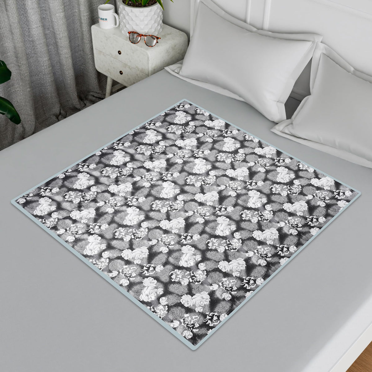 Heart Home Food Mat | Bedsheet Protector for Home | Bed Server Food Mat | Bed Server Mat | Rexine Flower Mattress Protector for Home | Food Mat for Kids | Gray