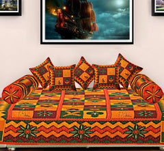 Kuber Industries Kantha Worked 8 Piece Cotton Diwan Set - Multicolour