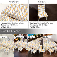 Kuber Industries Set of 5 Waterproof & Oil Repellent Dining Table Chair Cover 4 Seater Full Set | Washable & Dustproof Seat Cover Protector Slipcover | Trellis Pattern Grey & Yellow