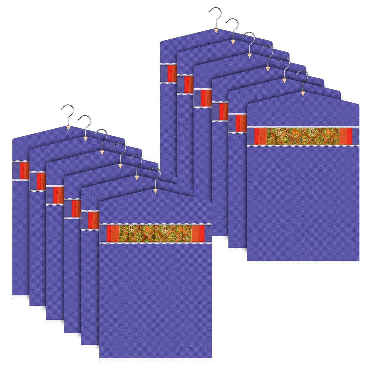 Heart Home Hanging Saree Cover | Non-Woven Plain Hanging Saree Bag | Clothes Saree Stoarge Organizer | Small Transparent View Hanging Saree Cover | Pack of 12 | Purple