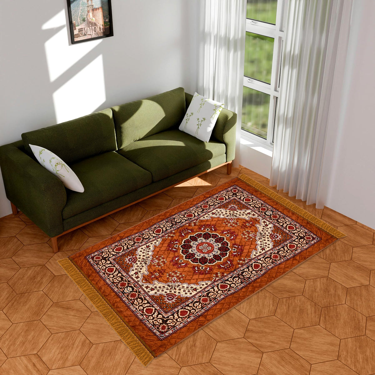 Heart Home Carpet|Velvet Carpet-Rug for Home Décor|Carpet Rug for Bedroom|Carpet for Living Room|Prayer-Yoga Mat|Carpet for Hall|4x6 Ft|Golden