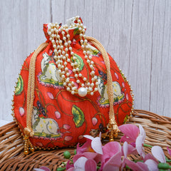 Heart Home Potli|Silk Wedding Potli|Wallet Potli|Christmas Gift Potli|Baby Shower Potli|Traditional Shagun Potli|Drawstring with Beads Handle Potli|Cow-Design Patli Potli|Red