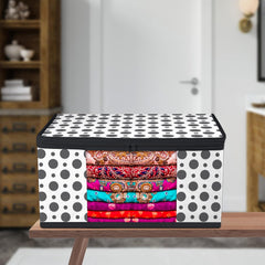 Heart Home Saree Cover | Zip Closure Saree Cover | Clothes Storage Bag | Wardrobe Organiser | Transparent Window Saree Cover | Dot-Design | 9 inch | Pack of 6 | Black