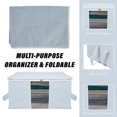 Heart Home Underbed Storage Bag | Clothes Storage Organizer | Blanket Cover with Clear Window | Zipper Closure & Handle Cloth Organizer | Plain White Border | Large | Pack of 3 | Gray