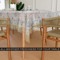 Kuber Industries Dining Table Cover | PVC Table Cover | Golden Embossed Lace Floral Table Cover | Table Protector | Table Cover for Dining Table | 60x90 | Transparent