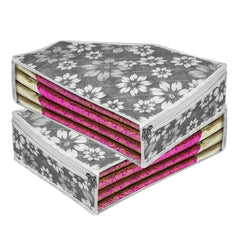Heart Home Blouse Storage Bag | Waterproof Blouse Bag | Side Visible Window Bag | Wardrobe Clothes Organizer | Blouse Protector Bag | Flower Quilted Storage Bag | Pack of 2 | Gray