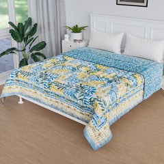 Heart Home Razai | Cotton Single Bed Blanket Rajai | Bedspread Quilt Set | Blanket for winter | Blanket for Bed | Bedding Comforter | Leaf Mul Mul Razai | Blue