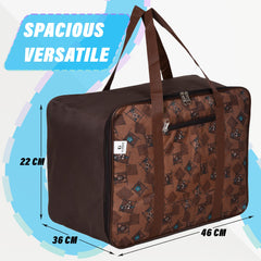 Heart Home Storage Bag | Clothes Storage Attachi Bag | Underbed Storage Bag | Zipper Storage Bag | Wardrobe Organizer with Handle | Travel Attachi Bag | Flower Check | Small | Brown