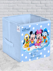 Heart Home Disney Print Non Woven 4 Pieces Fabric Foldable Storage Cube For Toy,Books,Shoes Storage Box With Handle,Extra Large (Royal Blue & Cream)-HHEART16228