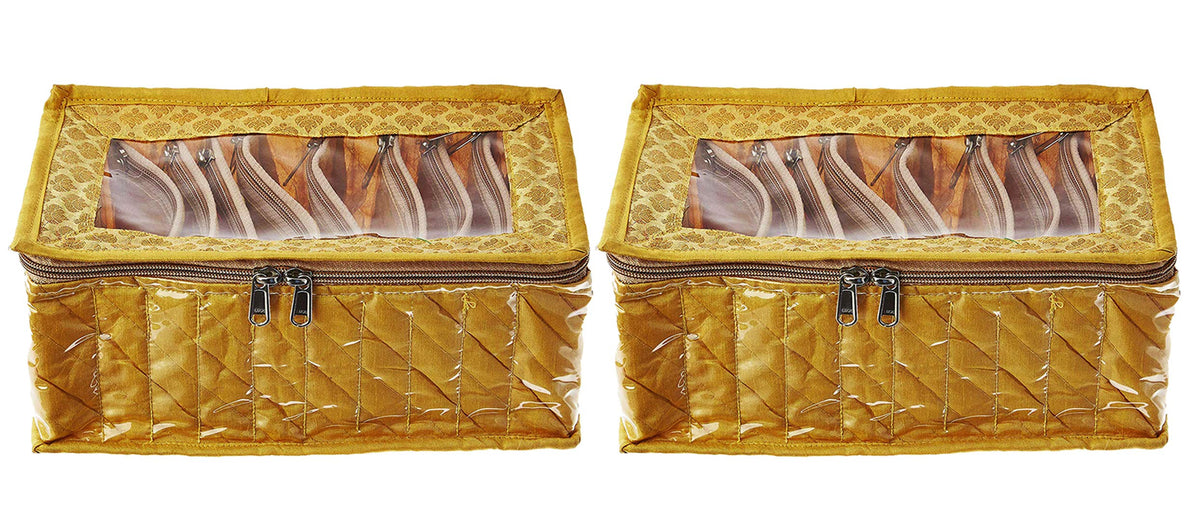 Kuber Industries 2 Pieces Fabric Jewellery Box with 10 Transparent Pouches, (Gold) - CTKTC030956