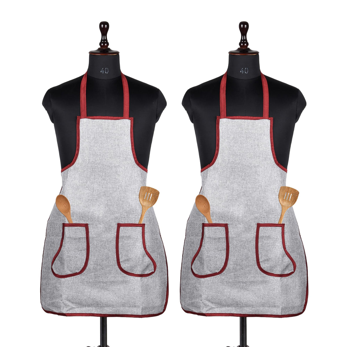 Heart Home Apron | Jute 2 Front Pocket Kitchen Apron | Apron for Restaurent | Apron for Housewife | Chef Apron for Kitchen | Water Resistance Apron | Pack of 2 | Silver