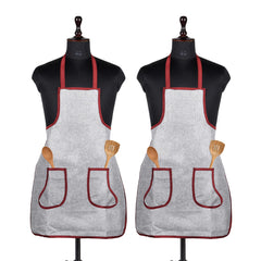 Heart Home Apron | Jute 2 Front Pocket Kitchen Apron | Apron for Restaurent | Apron for Housewife | Chef Apron for Kitchen | Water Resistance Apron | Pack of 2 | Silver