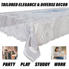 Heart Home Center Table Cover | Cotton Table Cloth Cover | 4-Seater Table Cloth | Glory Table Cover | Table Protector | Table Cover for Center Table | 40x60 Inch | CTC | White & Blue