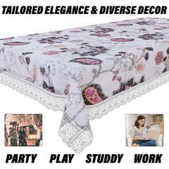 Heart Home Dining Table Cover | PVC Table Cloth Cover | 6 Seater Table Cloth | 3D Gulab Table Cover | Table Protector | Table Cover for Dining Table | 60x90 Inch | DTC | Black