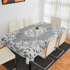 Heart Home Dining Table Cover | Net Table Cloth Cover | 6 Seater Table Cloth | Flower Table Cover | Table Protector | Table Cover for Dining Table | 60x90 Inch | S21 | Gray