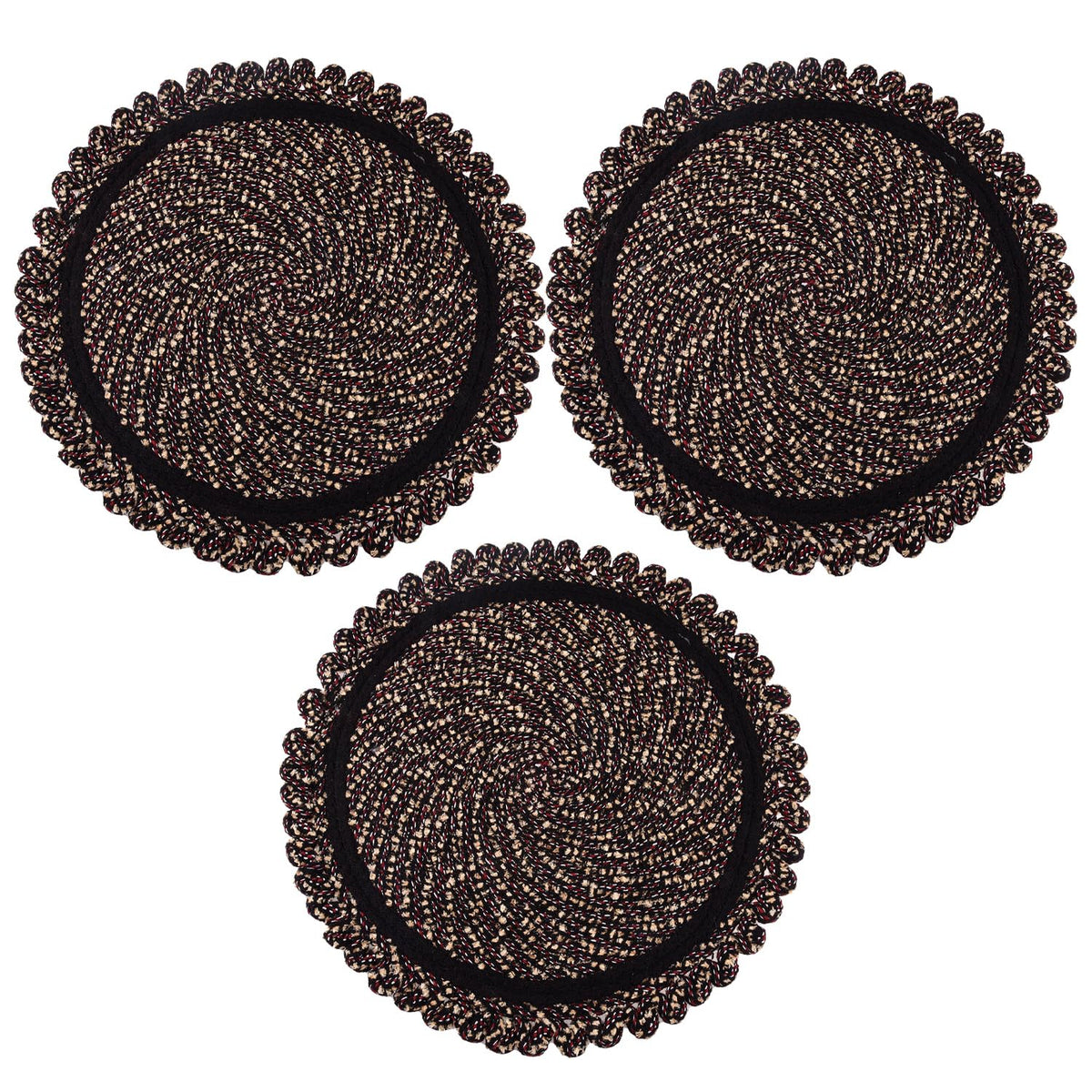 Heart Home Door Mat | Round Shape Feather Door Mat | Cotton Reversible Mat | Door Mat for Kitchen | Door Mat for Home | 20 Inch | Large | Pack of 3 | Brown