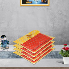 Heart Home Saree Cover | Clothes Storage Bag | Single Packing Saree with Velcro | Wardrobe Organizer | Cloth Stoarge Organizer | Check Jama Brooch-Design | Pack of 12 | Yellow