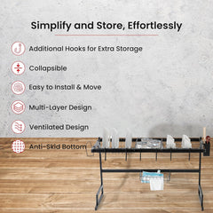 Kuber Industries Dish Drying Rack|Storage Rack for Kitchen Counter|Drainboard & Cutting Board Holder|Premium Utensils Basket Pack of 2 (Black)