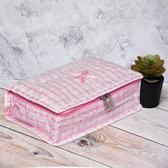 Heart Home Makeup Storage Bag | Vanity Box for woman | Laminated Watch Organizer | Cosmetic Storage Kit | Makeup Kit with Handle | 8 Pouch Jewellery Storage Bag | Check-Design | Pink