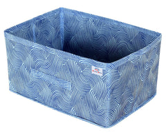 Heart Home Lahariya Printed Non-Woven Rectangular Flodable Cloth Storage Box/Drawer- Pack of 4 (Blue)-HS43HEARTH26316