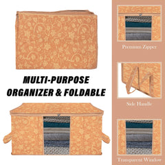 Heart Home Underbed Storage Bag | Clothes Storage Organizer | Blanket Cover with Clear Window | Zipper Closure & Handle Cloth Organizer | New Flower-Design | Large | Pack of 2 | Brown