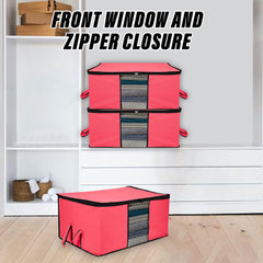 Heart Home Underbed Storage Bag | Clothes Storage Organizer | Blanket Cover with Clear Window | Zipper Closure & Handle Cloth Organizer | Plain Black Border | Large | Pack of 3 | Pink