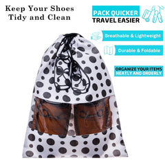Heart Home Shoe Cover | Travel Shoe Storage Bags | Non-Woven Storage Bags | Shoe Cover with Drawstring | Shoe Organizer with Clear window | Black Dot-Design | Pack of 12 | White