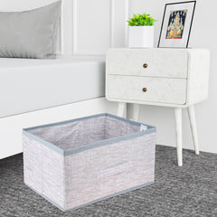 Kuber Industries Drawer Storage Box | Storage Bin for Clothes | Wardrobe Organizer for Books | Closet Box with Handle | Non-Woven Storage Box | Jute Printed Storage Box | Gray