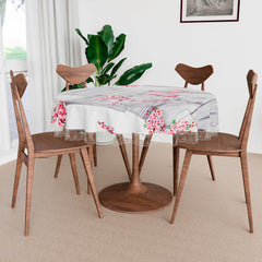 Heart Home Round Table Cover | Table Cloth for Round Tables | 4 Seater Round Table Cloth | Pink Flower Kitchen Dining Tablecloth | Tabletop Cover | 60 Inch | Gray