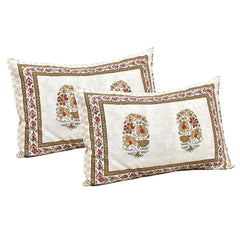 Heart Home Double Bedsheet with 2 Pillow Covers | 160 TC Premium Cotton Bedsheet for Double Bed | Bedsheet for Living Room-Home & Hotels | Dezier Flower Boota | 90x108 Inch | Beige