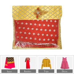 Heart Home Saree Cover | Clothes Storage Bag | Single Packing Saree with Velcro | Wardrobe Organizer | Cloth Stoarge Organizer | Check Jama Brooch-Design | Pack of 9 | Yellow