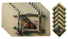 Kuber Industries Horse Design PVC 6 Piece Dining Table Placemat Set with Tea Coasters (Brown)-CTKTC032182, Polyvinyl Chloride
