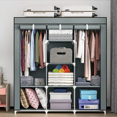 Kuber Industries Foldable Wardrobe for Clothes|Non Woven 2 Door Portable Clothes Rack|6 Shelves Almirah for Clothes-Pack of 5 (Grey)