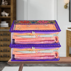 Heart Home Saree Cover | Clothes Storage Bag | Storage Organizer Bag | Zip Closure Saree Cover | Wardrobe Organizer | Carry Half Lace Transparent Saree Cover | 6 Inch | Royal Blue