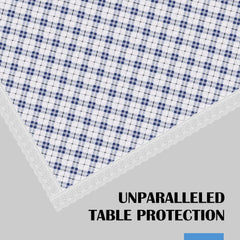 Kuber Industries Dining Table Cover | PVC Table Cloth Cover | 6-Seater Table Cloth | Table Protector Cover | Table Cover for Dining Table | Blue Check Table Cover | 60x90 Inch | DTC | White