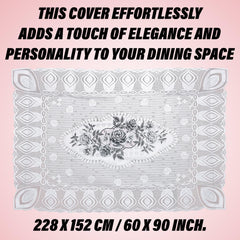 Heart Home Dining Table Cover | Cotton Table Cloth Cover | 6-Seater Table Cloth | Glory Table Cover | Table Protector | Table Cover for Dining Table | 60x90 Inch | DTC | White & Gray