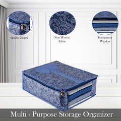 Heart Home Shirt Storage Bag | Clothes Storage Bag | Wardrobe Storage Bag | Shirt Organizer for Closet | Visible Window Shirt Bag | Flower Printed Shirt Cover | Pack of 2 | Navy Blue