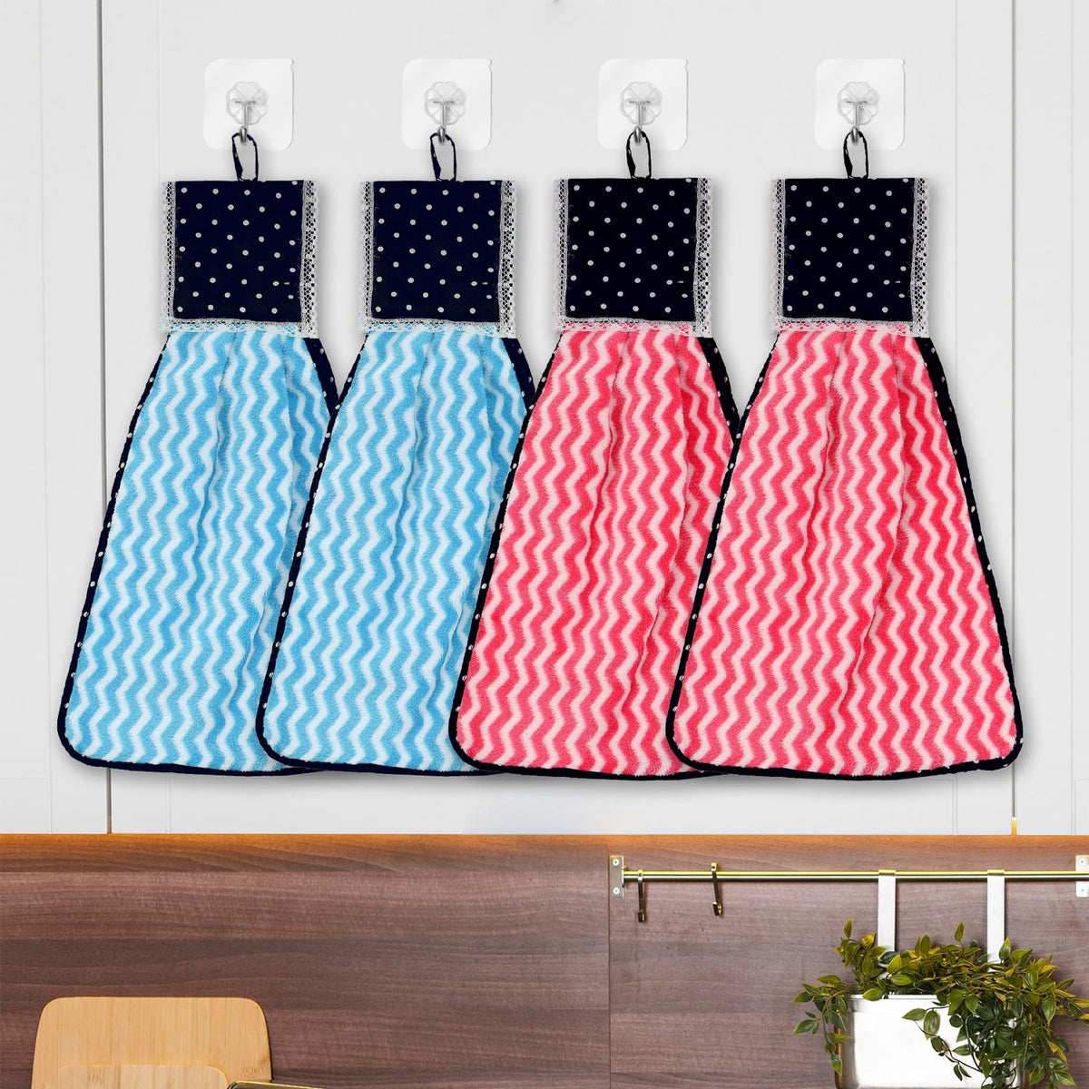 Heart Home Napkin | Washbasin Hanging Napkin | Kitchen Towel with Ties | Napkin for Kitchen | Zig Zag Napkin for Bathroom | Hand Towel for Kitchen | Pack of 4 | Multi