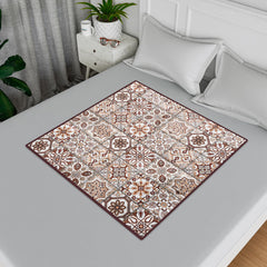 Kuber Industries Food Mat | Waterproof Bedsheet Protector | Reversible Bed Server Mat | Star Design Square Mattress Protector for Home | Food Mat for Kids | 90 cm | Brown